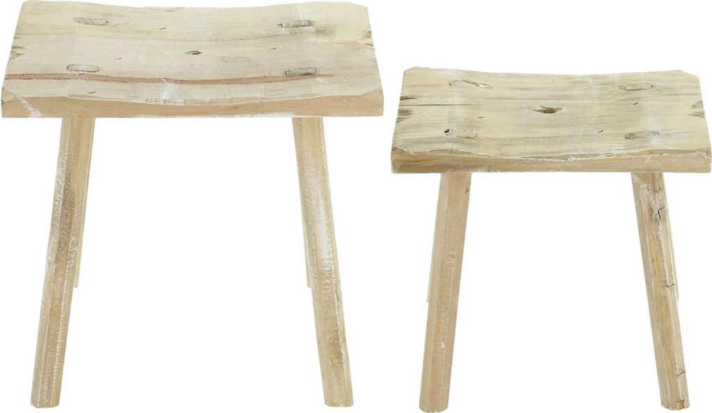 FRANK FLECHTWAREN Tabouret en bois rustique, en lot de 2 Image du produit 