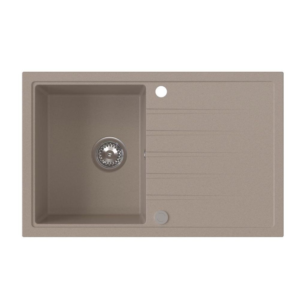 VBChome Granitspüle 79 x 50 x 20 cm Beige Einzelbecken Einbauspüle Reversibel Gesprenkelt Pflegeleichtes Spülbecken mit automatischer Siphon