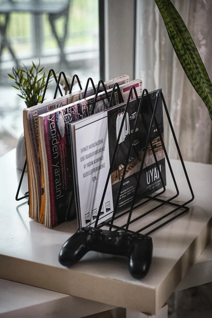 Range-revues Moderne Alvin en Acier Noir pour Salon et Bureau Élégant