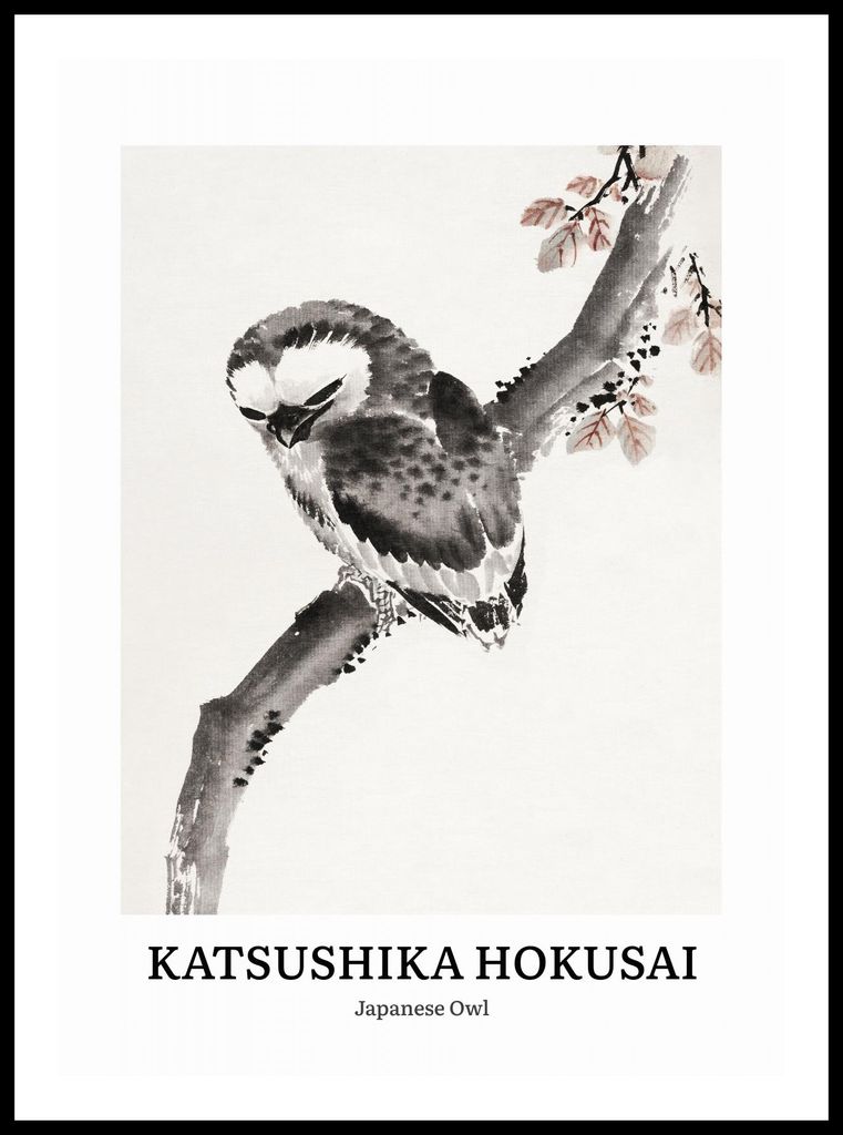 Plakat 50x70cm Design Japanische Eule, Hokusai Vintage für das Wohnzimmer