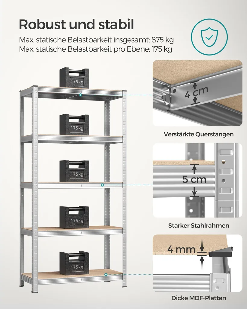Rayonnage de stockage pour atelier et cave - Capacité 875 kg très stable