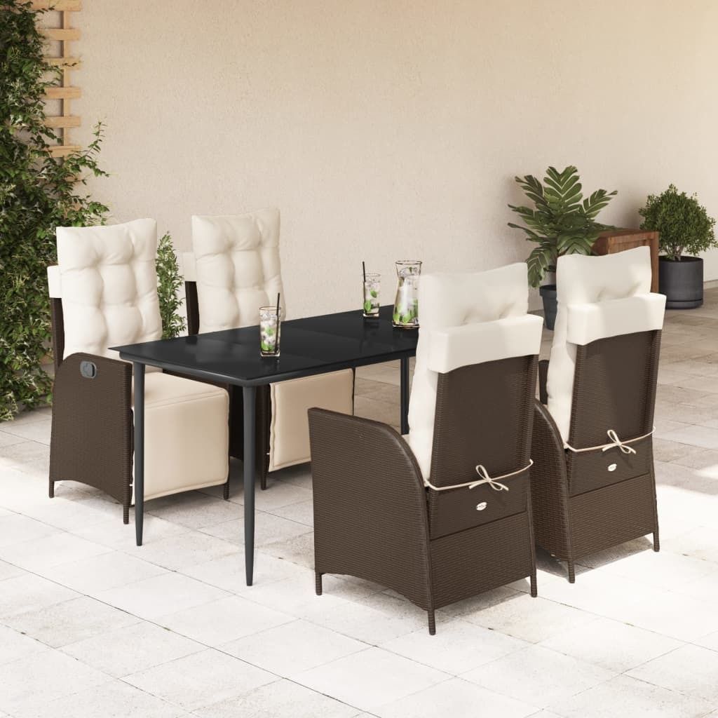 "Rabatt" 5-tlg. Garten-Essgruppe - mit tishe & Stuhl - mit Kissen Braun Poly Rattan - Lounge-Dining set CC9488