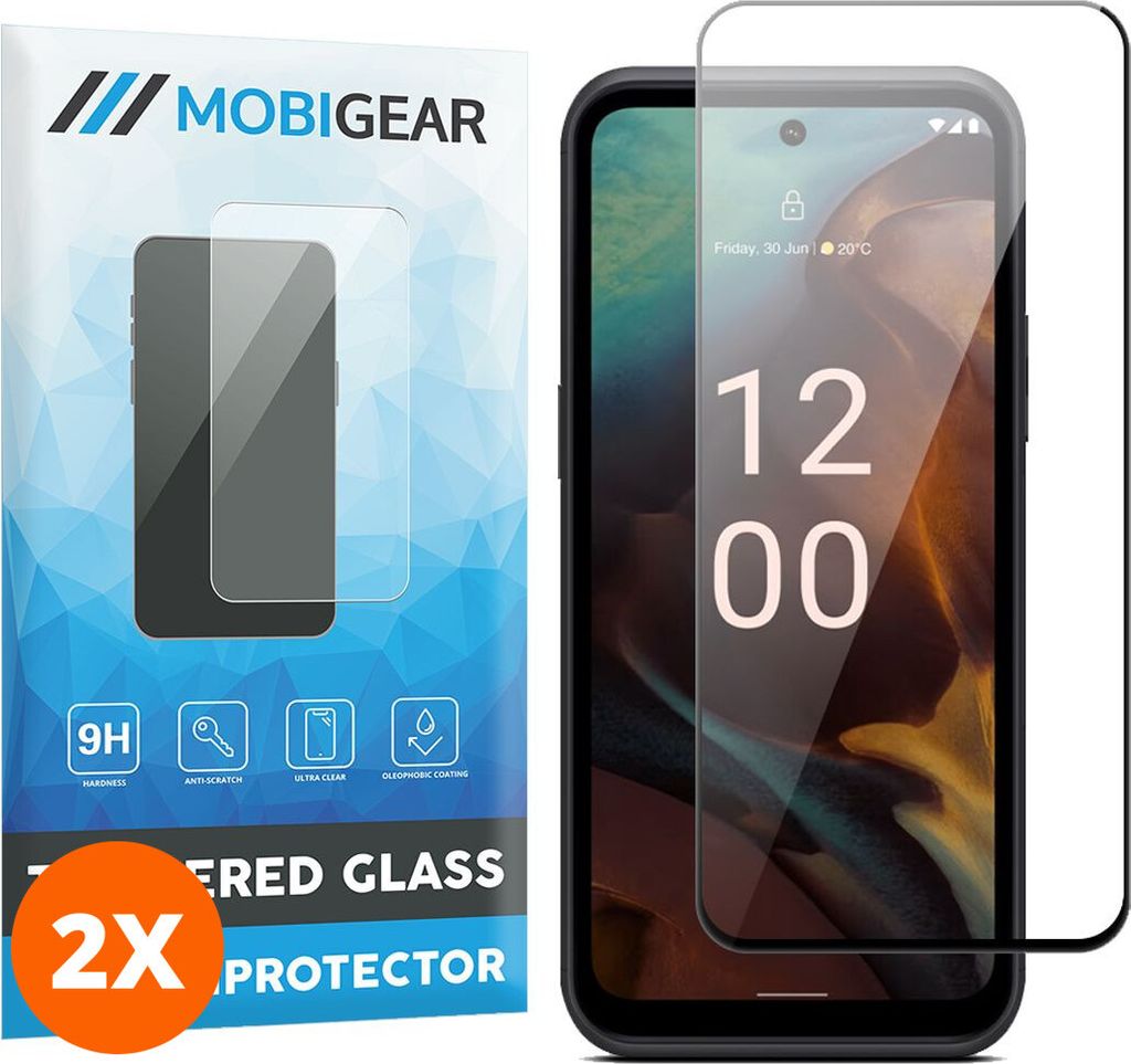 Mobigear Premium 4.99 Nokia XR21 Panzerglas Gehärtetes Glas Displayschutz - Hüllenfreundlich - Schwarz (2er Pack)