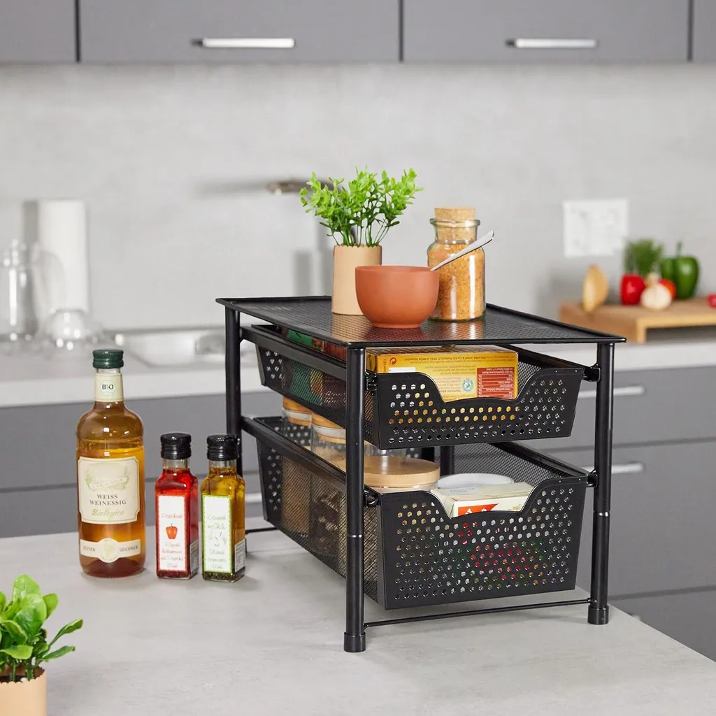 Organiseur de cuisine empilable avec tiroirs coulissants robustes