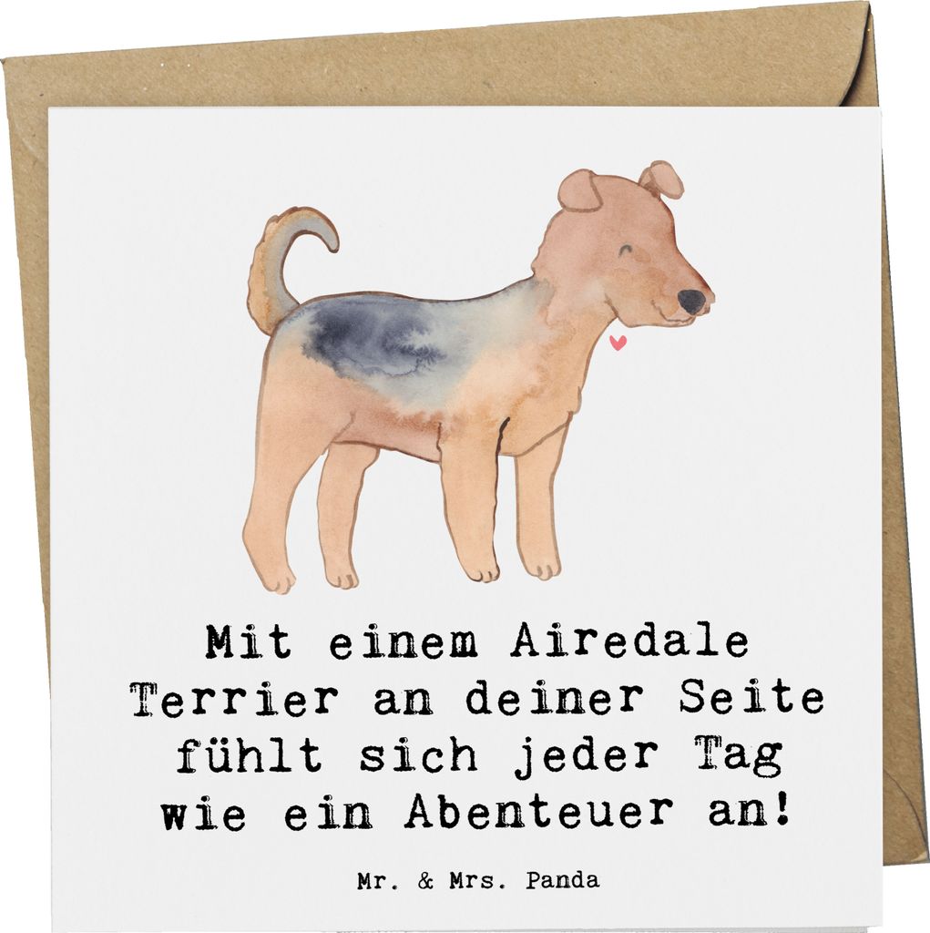 Mr. & Mrs. Panda Grußkarte Airedale Terrier Abenteuer - Weiß - Geschenk, Haustier, intelligenter Hund, Familienhund, Freude, Klappkarte, Glückwu...