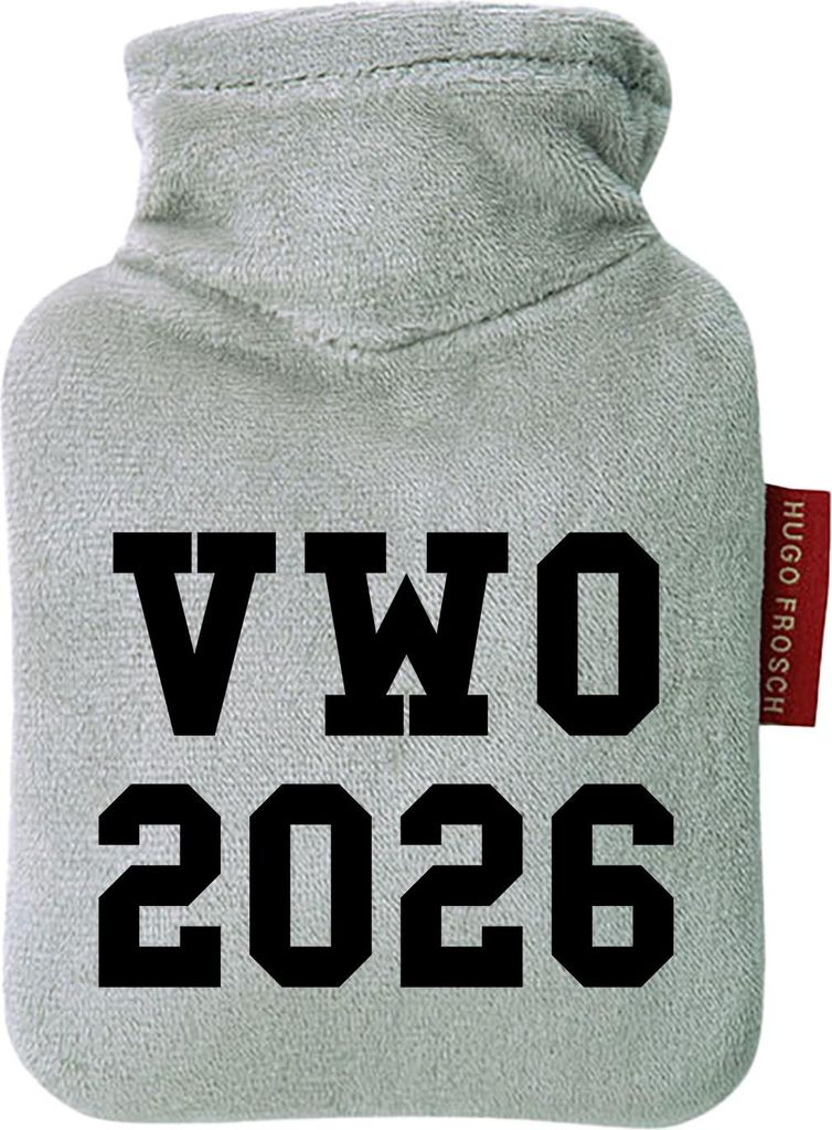 Huuraa Mini-Wärmflasche VWO 2026 Abschluss Niederlande 0,2 Liter Grey Mini Veloursbezug Taschenwärmer Geschenkidee