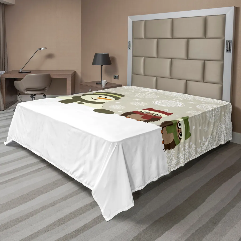 ABAKUHAUS Drap Plat de Noël Bonhomme de Neige et Hiboux 266 x 260 cm