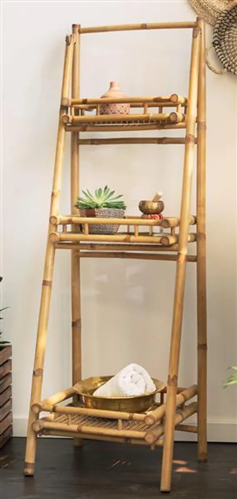 Support plantes pliable bambou 3 étages avec structure renforcée stable