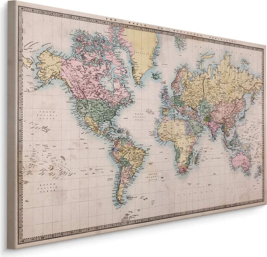 Carta da Parati Mappa Mondo 90x60 Linee Geometriche - Tela Canvas XXL