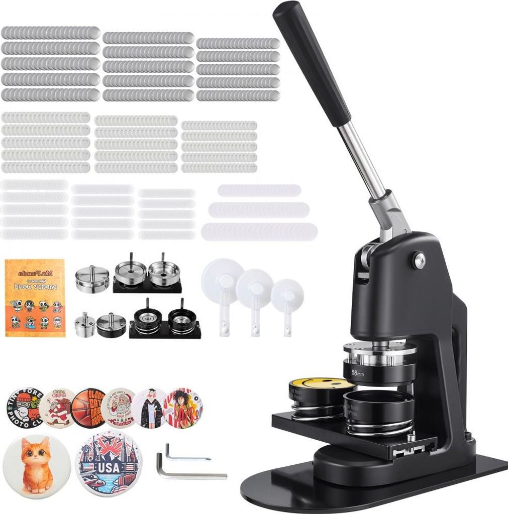 Buttonmaschine Knopfmachermaschine 32/58/75 mm - Badge Punch Press, Pinmaker mit 300 Button-Teilen & Kreisschneider, inklusive Zauberbuch und verst...