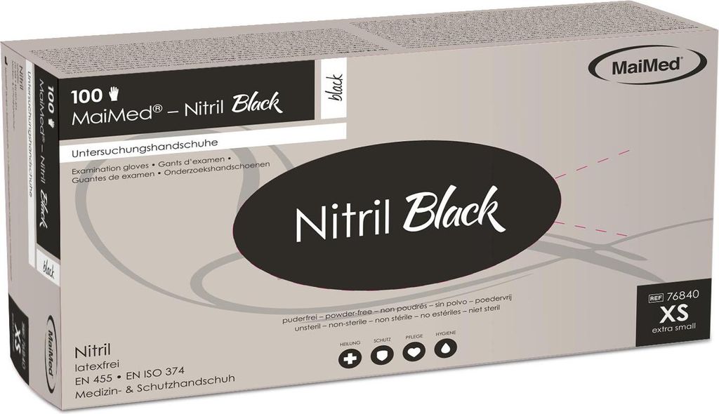 MaiMed-Nitril Black Gr. XS, schwarz, unsteril puderfrei, Latexfreie-Handschuhe zu 100 St./Box | Box (100 Stück)