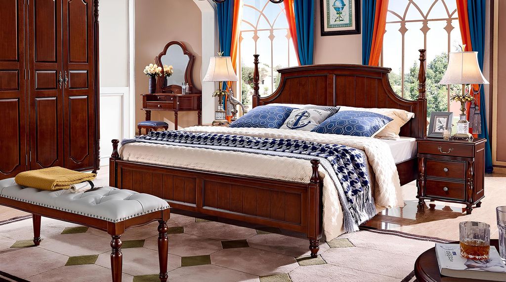 Betten Massiv Doppelbett Bett Möbel Holz Design Schlafzimmer klassisch Luxus Neu