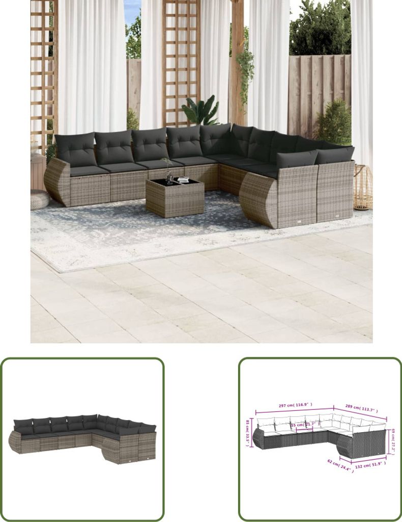 The Living Store 10-tlg. Garten-Sofagarnitur mit Kissen Produktbild 