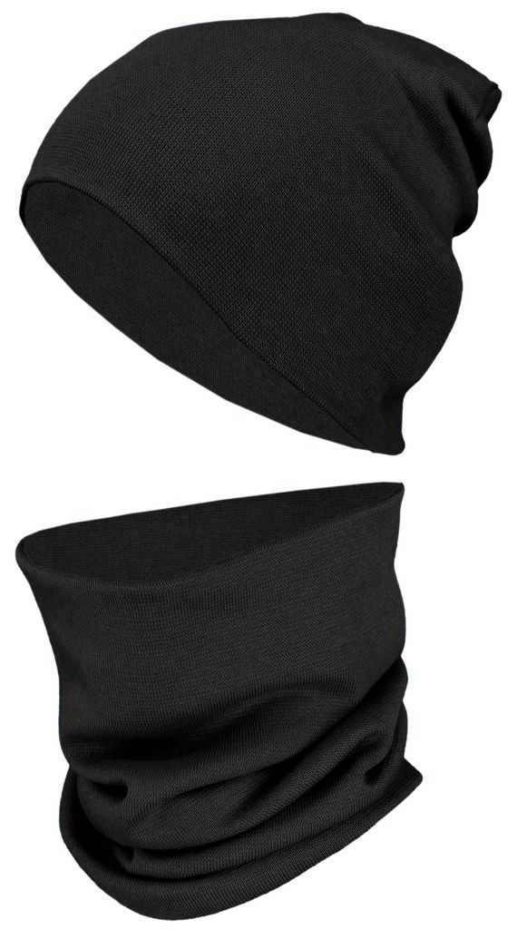 TupTam Kinder Mütze / Beanie und Schlauch Schal Set aus Jersey und Rippstoff, Farbe: Schwarz, Größe: 44-52