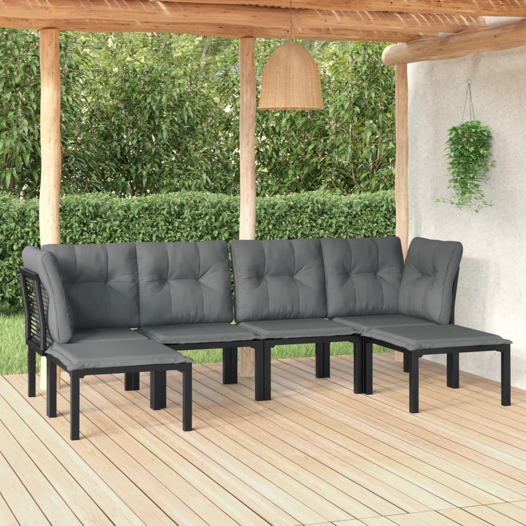 The Living Store 6-tlg. Garten-Lounge-Set Schwarz und Grau Poly Rattan