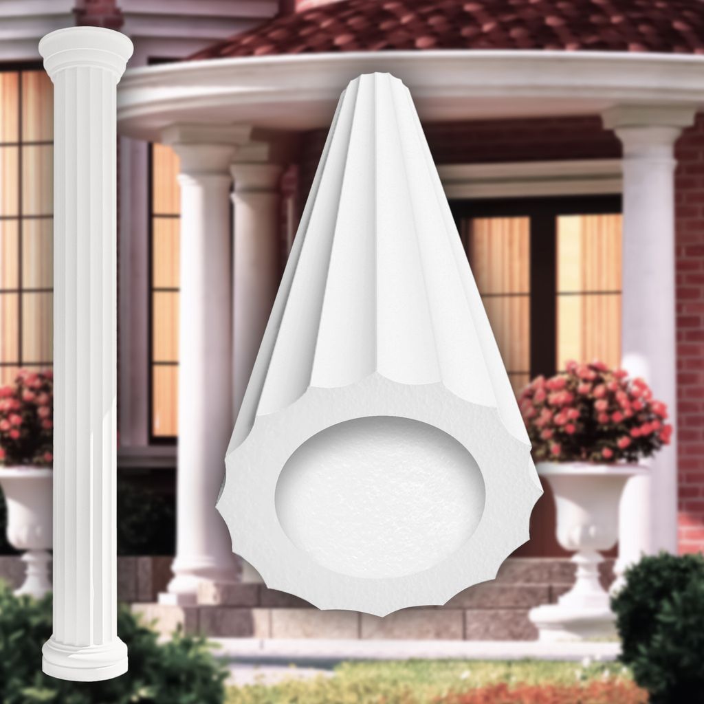 PRESTIGE DECOR Säule mit Grat-Kannelierung 2m 255x255mm Säulenschaft Kunstharzputz weiß, Fassadenverkleidung aussen Stucksäule Wandverkleidung ...
