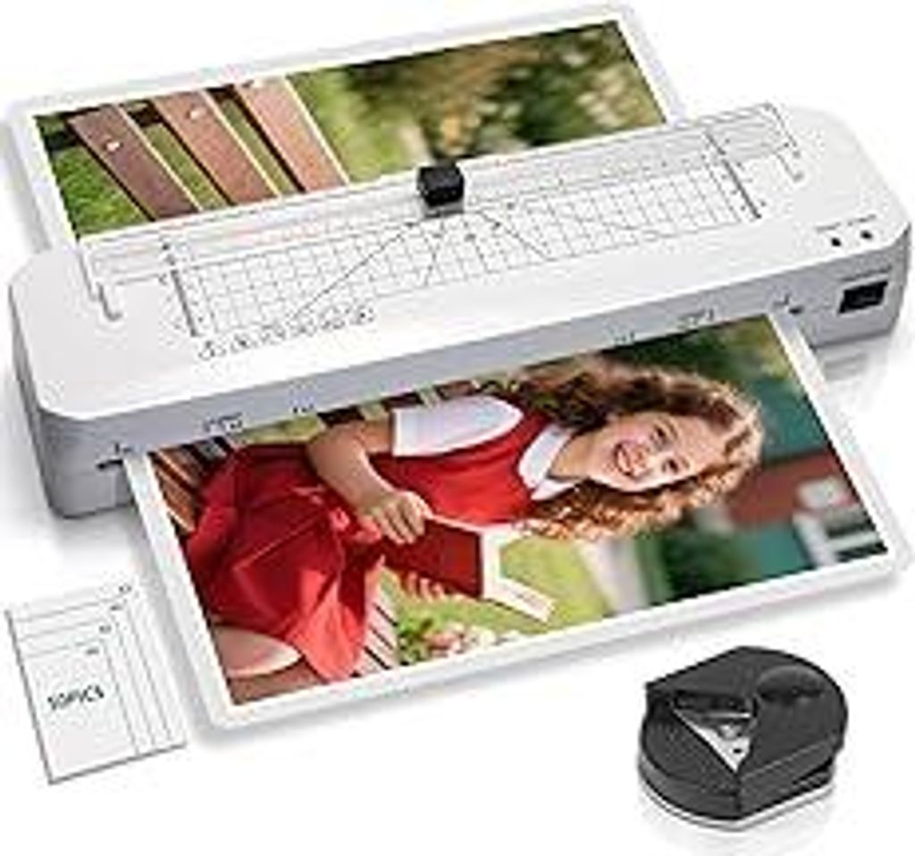 Laminiergerät, Laminiergerät A3 mit Integriertem Schneider, Schnellem Aufheizen, Kalt- und Heißlaminierung mit 50 Laminierfolien, Laminiermaschi...