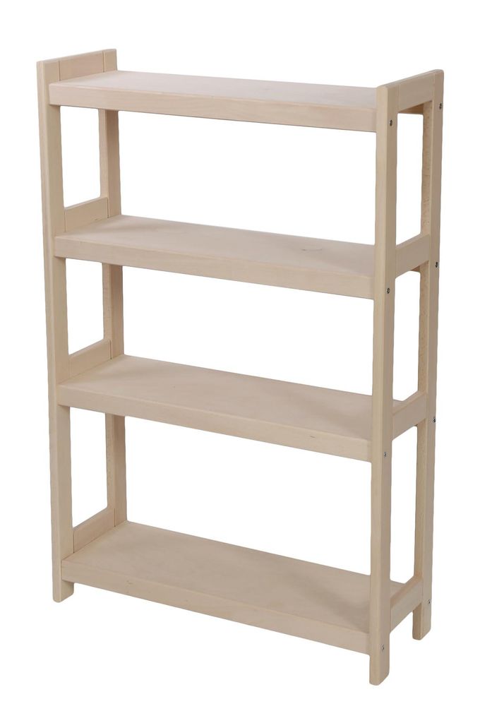 Bücherregal aus massivem Buchenholz, 4 Böden, 107 × 60 × 25 cm (H × B × T), freistehend, unbehandelt, für Bücher und Alben