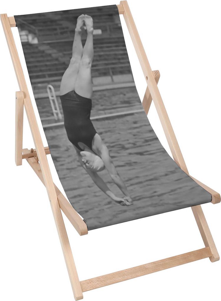 Dreamroots Liegestuhl klappbar Holz bis zu 130 kg, Sonnenliege klappbar mit 3-stufiger Neigungsregulierung der Rückenlehne, Plunge Into Water