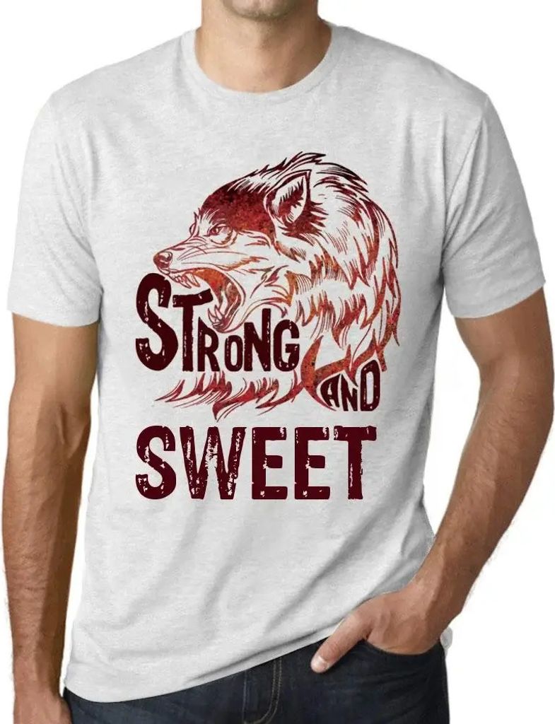Herren Grafik T-Shirt Starker Wolf und süß – Strong Wolf And Sweet – Öko-Verantwortlich Vintage Jahrgang Kurzarm Lustige Druck Geburtstag Ge...