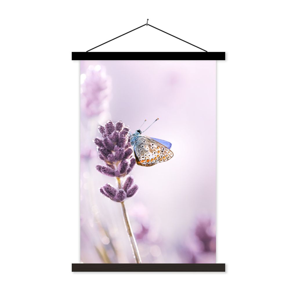 MuchoWow Textilposter Lavendel - Schmetterling - Nahaufnahme - Lila 120x180 cm mit schwarzem Rahmen - Fotos