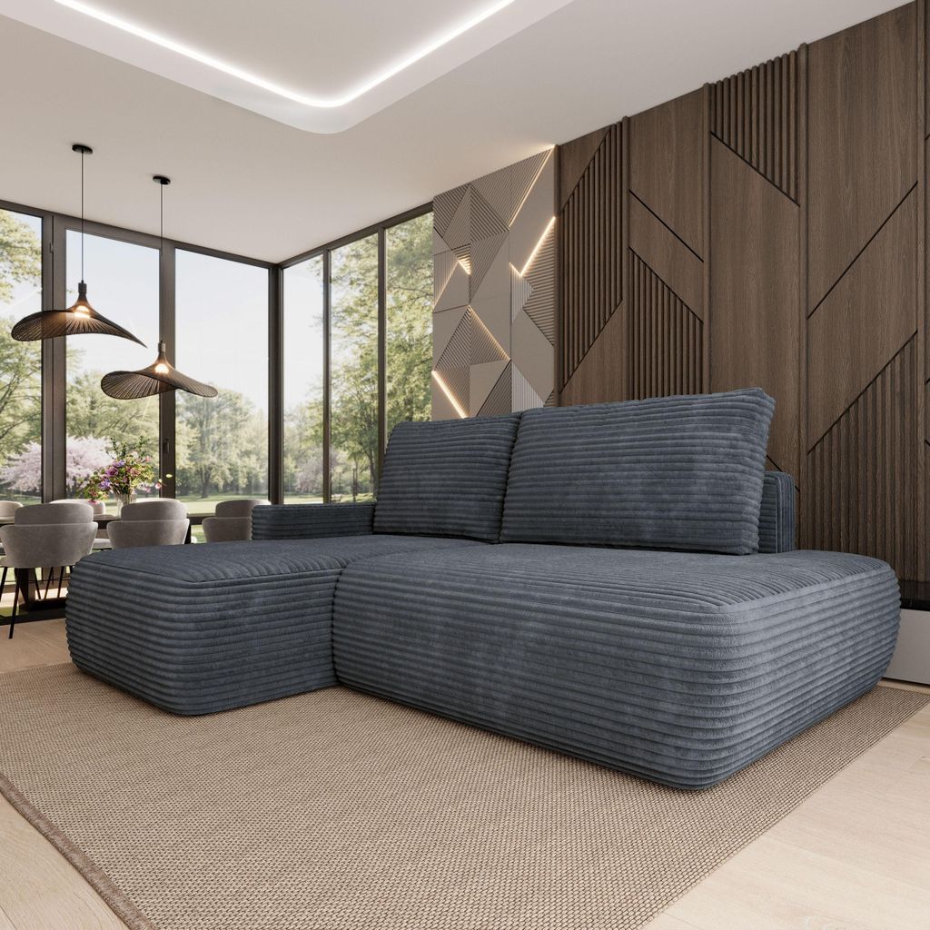 Masseno Ecksofa AVINI T L-S mit Schlaffunktion L-Form, Sofa mit Bettkasten, Wohnzimmersofa, Couch, Soffa, Bettsofa, Couchgarnitur- Grau, TILIA 90