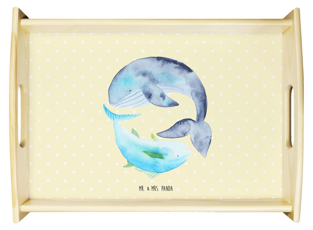 Mr. & Mrs. Panda Sofa Tablett Walfisch Thunfisch - Gelb Pastell - Geschenk, Servierplatte Holz, Servier, Spruch Des Tages, Frühstückstablett, Wah...