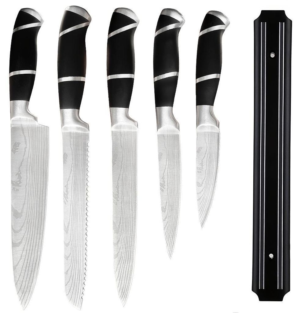 UISEBRT Kochmesserset 6 teilig Küchenmesser Set Edelstahl mit Kochmesser Brotmesser Fleischmesser Schälmesser Magnetischer Messerhalter