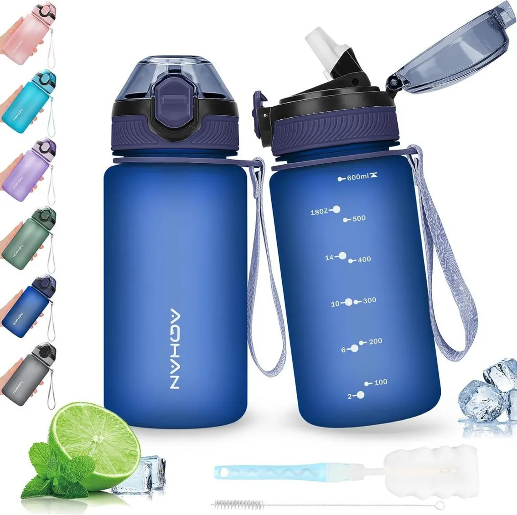 Gourde AOHAN 600ML avec Couvercle Rabattable et Paille Intégrée