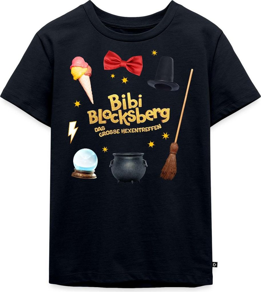 Spreadshirt Bibi Blocksberg Film Mit Hexenzubehör Und Logo Kinder Premium T-Shirt, 110/116 (4 Jahre), Navy