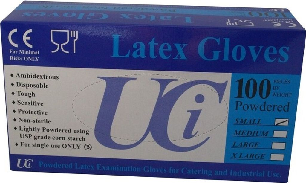 Unisex Einweg-Untersuchungshandschuhe aus Latex, 100 Stück TL1262 (S) (kann variieren)