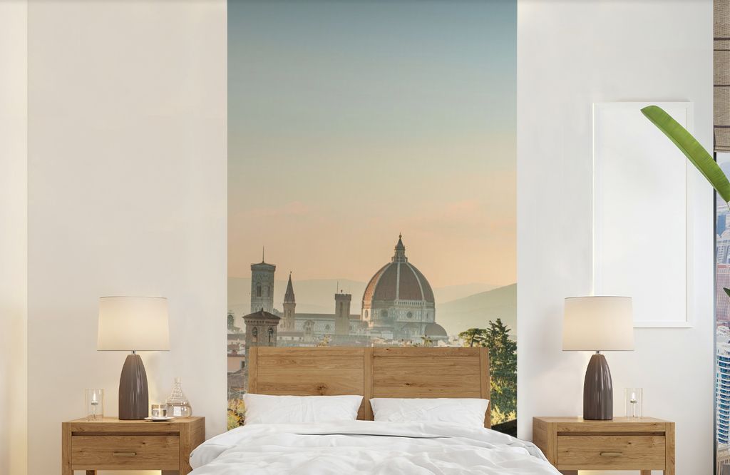 MuchoWow Fototapete für Wohnzimmer oder Schlafzimmer Wandtapete Vinyl Motivtapete Italien - Stadt - Florenz - Mauer - 120x240 cm - Hintergrundbild