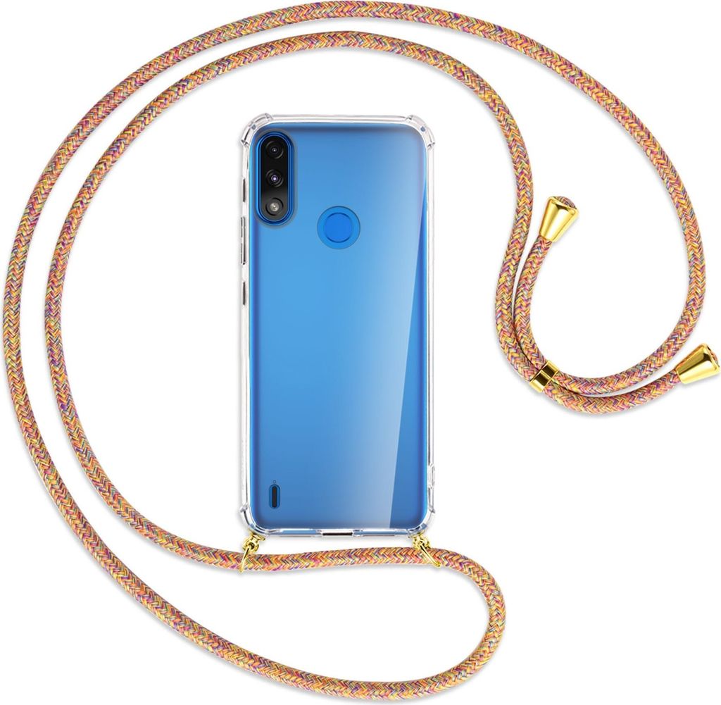 Handykette Backcover-Schutzhülle mit Band (Metall goldfarben) für Motorola Moto E7 Power, E7i Power - Rainbow
