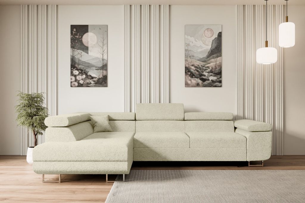 ALTDECOR Ecksofa mit Schlaffunktion und Bettkasten GUSA-L - 272x202x107 cm Beige - Corner Sofa Bett Eckcouch Couch L-Form Schlafcouch Ausziehbar Wo...