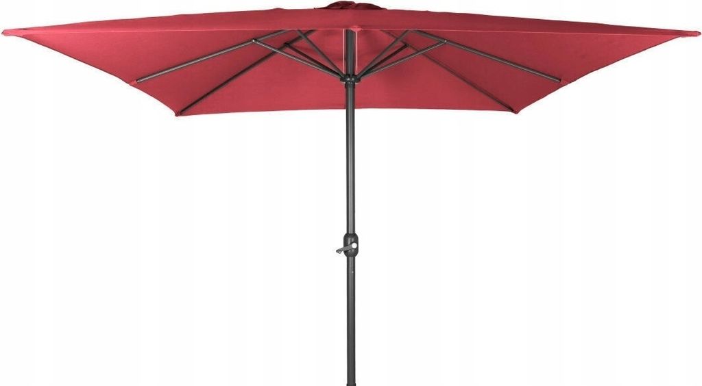 A red rectangular patio umbrella is shown against a white background.