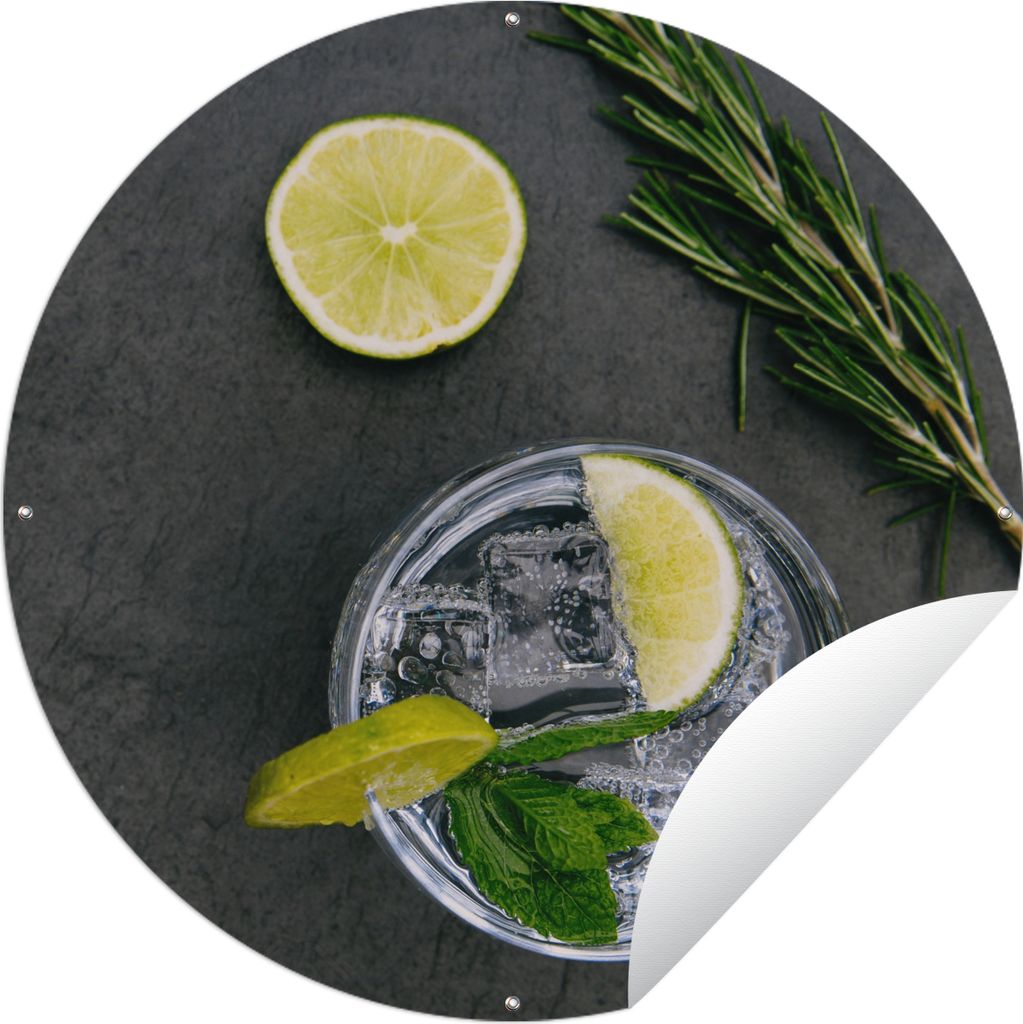 MuchoWow Gartenposter Outdoor-Poster Rund Cocktail - Glas - Zitrone Ø 90 cm Gartendeko Rundes Poster draußen