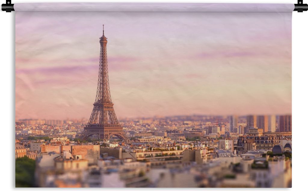 MuchoWow Wandteppich Wandbehang Blick über Paris mit dem darüber aufragenden Eiffelturm 120x80 cm Tapisserie Dekoration Wandtuch - Wanddekorati...