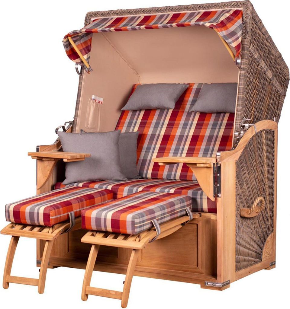 Strandkorb-Set - bene living - Schaalsee Teak - PE grau - Modell 584 - inkl. Liftersystem