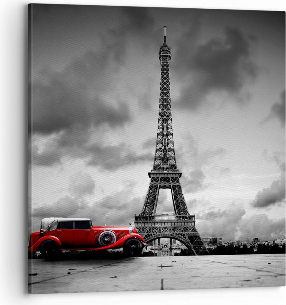 Bild auf Leinwand - Leinwandbild - Auto Eiffle Paris Stadt - 70x70cm - Wand Bild - Wanddeko - Leinwanddruck - Bilder - Kunstdruck - Wanddekoration ...