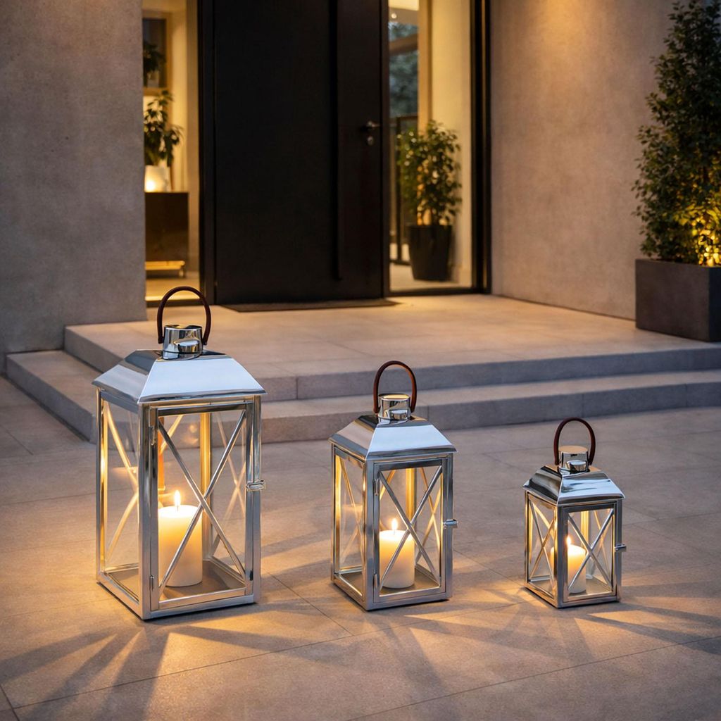3er Set Edelstahl Glas Laternen Windlicht Gartenlaterne H25/35/49cm