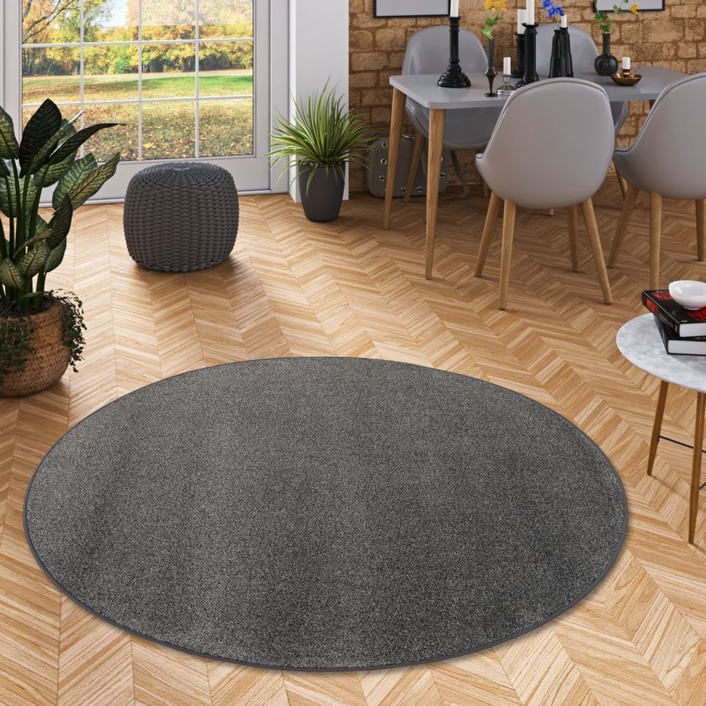 Velours Teppich Joy Meliert Anthrazit Rund, Größe:160 cm Rund
