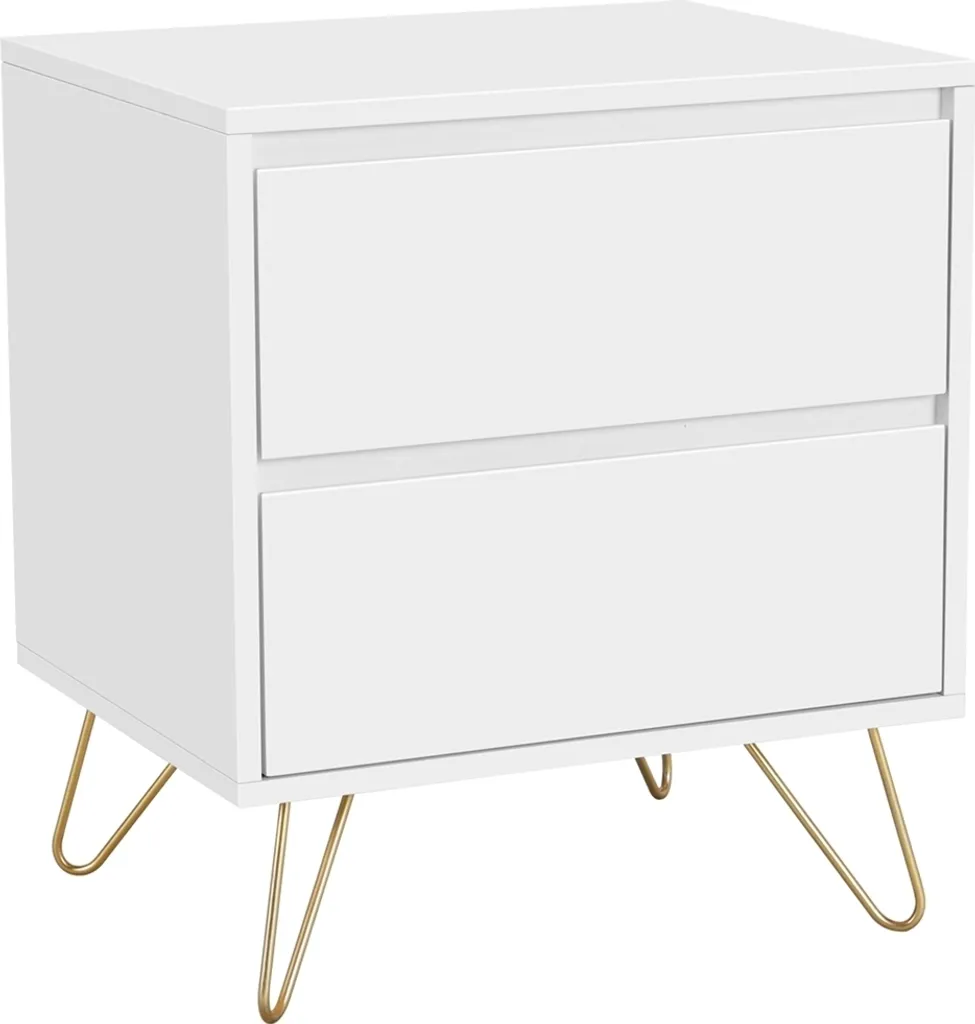 Yaheetech Table de Nuit avec 2 Tiroirs et Pieds en Métal Noir Moderne