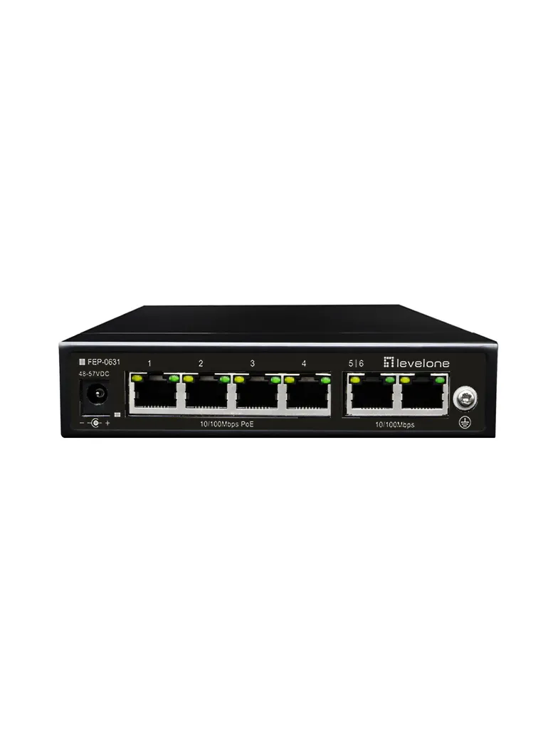 Switch Ethernet PoE+ 4 Ports 10/100 Mbps avec 2 Uplinks Boîtier Métal