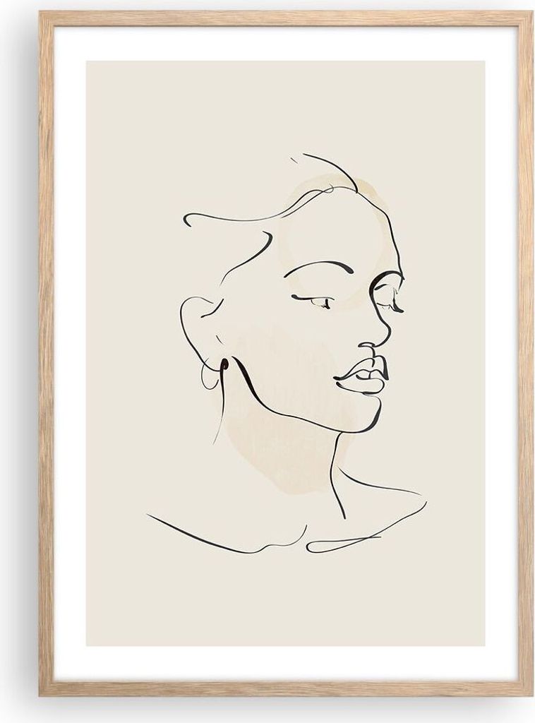 Gerahmtes Poster - Rahmen in heller Eiche - Frau Zeichnung Linie - 50x70 cm - Wand Bild - Wanddeko - Wandbilder - Kunstposter - Wandposter - Bilder...