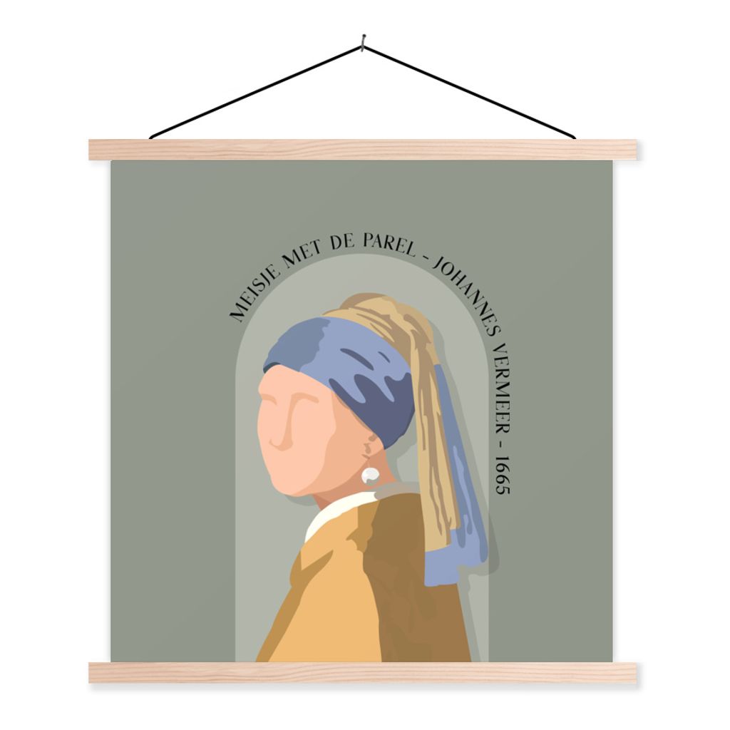MuchoWow Textilposter Pastell - Mädchen mit Perlenohrring - Grün - Alte Meister 60x60 cm mit holzfarbenen Rahmen - Wanddekoration
