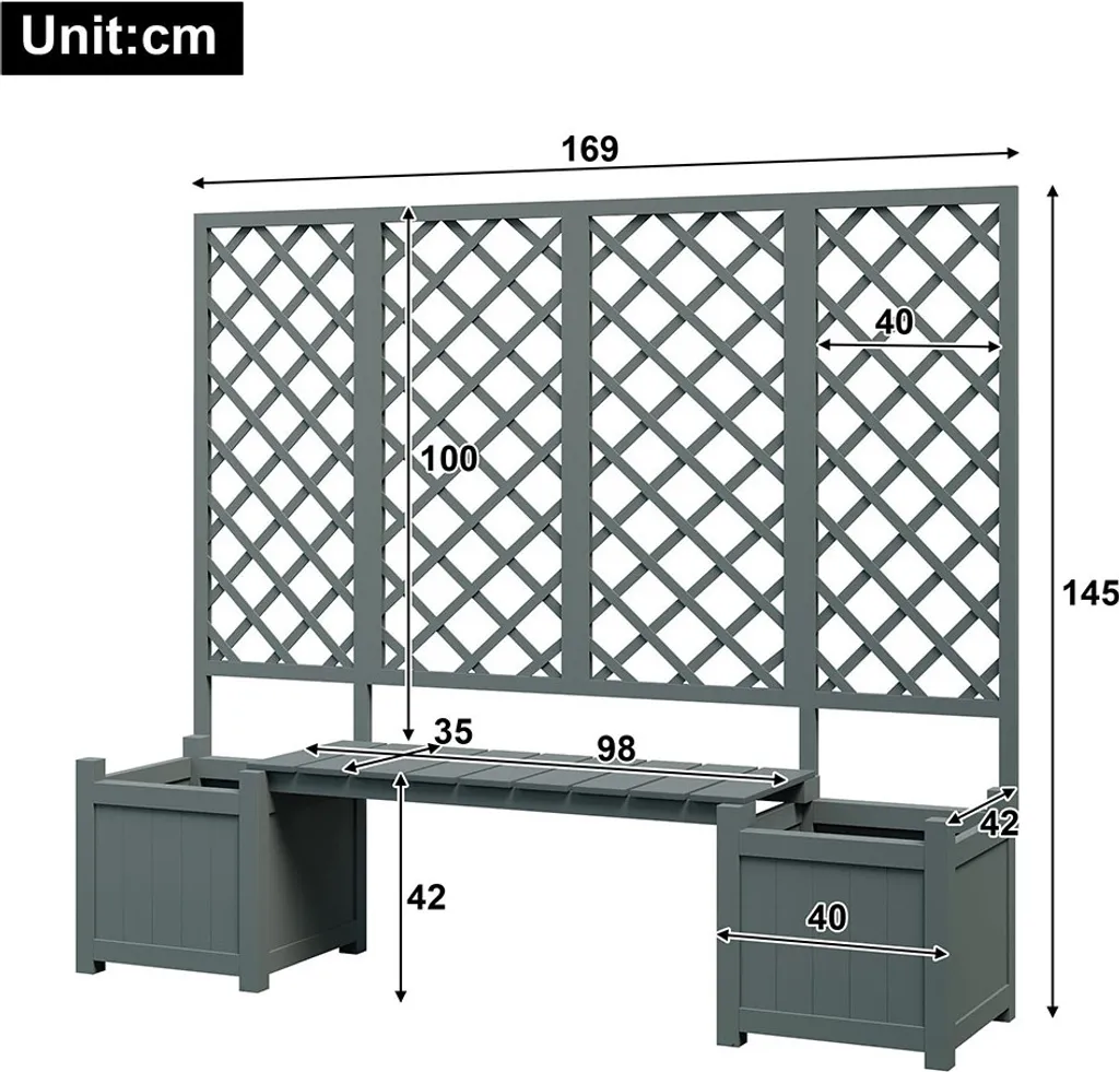 Solution Gain de Place : Bac à Fleurs avec Treillis et Banc Gris Extérieur