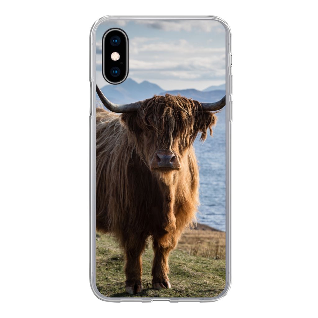 MuchoWow Handyhülle Schutzhülle Hülle für iPhone X Schottische Highlander - Bergen - Meer Silikon Softcase Handy Hülle - Handyhülle