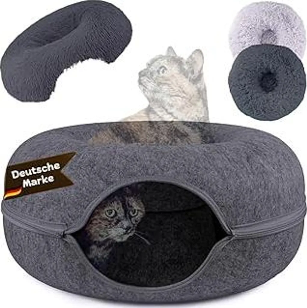 Gattaiola, cuccia morbida per gatti, tunnel a forma di ciambella per gatti, tunnel in feltro con rivestimento lavabile, cestino per gatti come posto letto, cuccia e grande gattaiola 60x60x30 cm