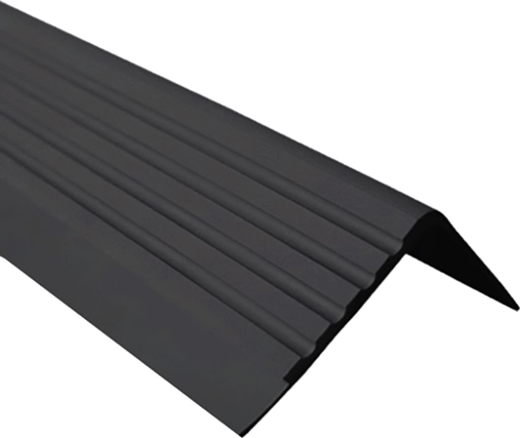 QUEST Treppenkantenprofil 40x40mm, 1.5m, Treppenprofil PVC für Treppenstufen, Treppenkantenschutz mit Rillen, Antirutsch, RS, schwarz