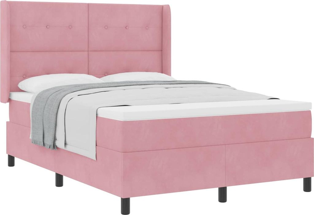 vidaXL Boxspringbett mit Matratze mit Kopfteil Rosa 140 x 190 cm Samt